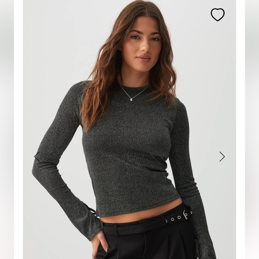 Ardene Charcoal Long Tie Sleeve Top